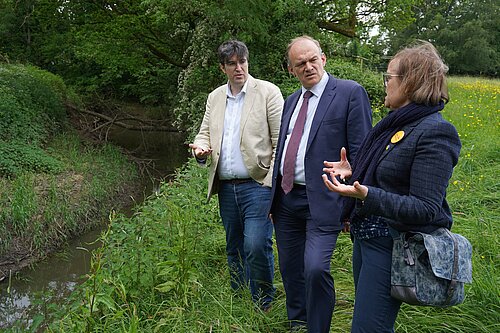 Ed Davey discussing water infrastructure issues in Cranleigh