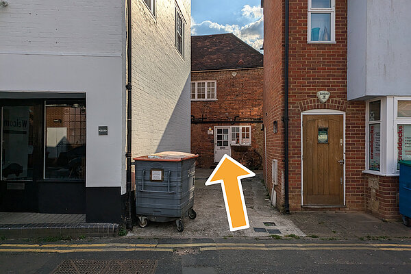 Our Casa Court office entrance (Lib Dem HQ) on Great George Street with arrow